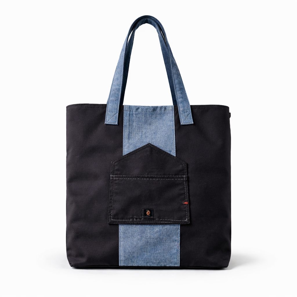 Midnight Denim Panel Tote with Pocket