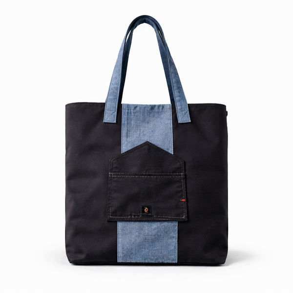 Midnight Denim Panel Tote with Pocket