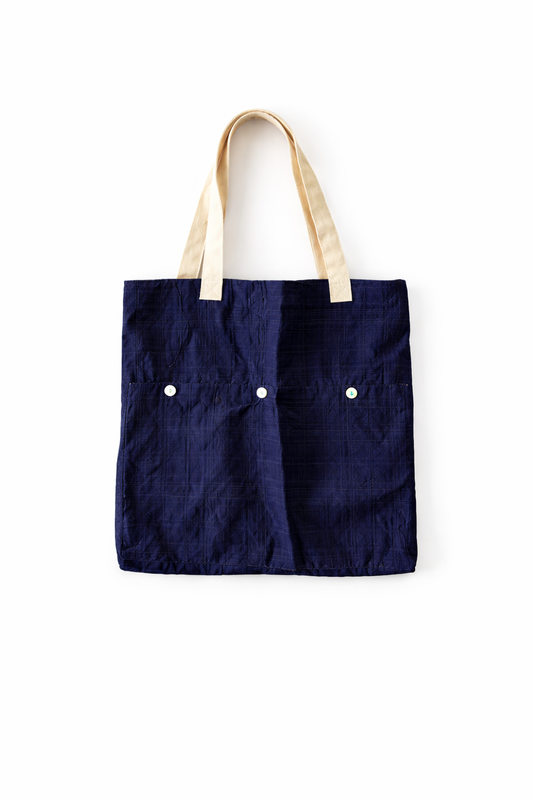 Navy Textured Cotton Tote with Button Detail